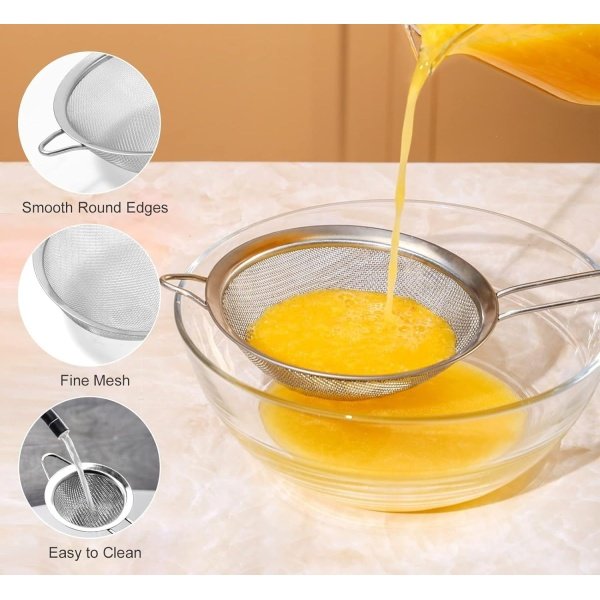 ELEEN Premium Stainless Steel Fine Mesh Strainers for Kitchen 3-Piece Set - Image 7