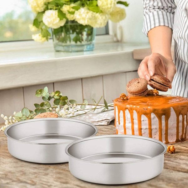 E-far 8 Inch Cake Pan Set of 3, Stainless Steel Round Layer Cake Baking Pans - Image 5