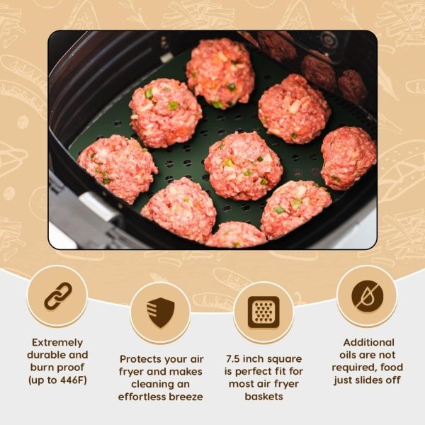 Reusable Square Silicone Air Fryer Liners (7.5 Inch, 3 Pack) by Linda’s - Image 5