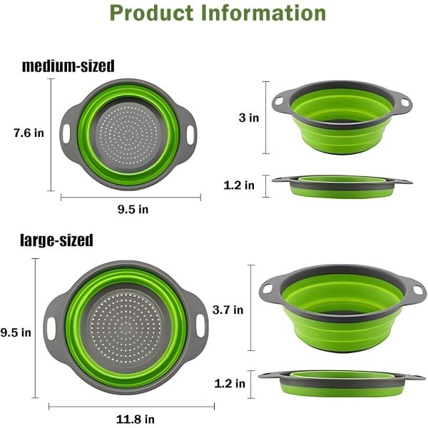 Collapsible Colander Set of 2 Silicone Kitchen Strainer Set - Image 7