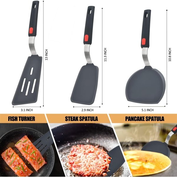 Silicone Spatula Turner Set of 3, Beijiyi 600°F Heat Resistant Cooking Spatulas - Image 6