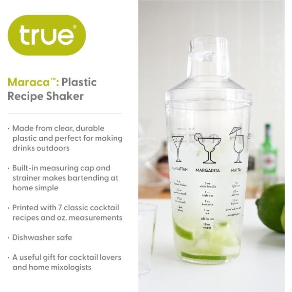 True Maraca Cocktail Recipe Shaker with Cap and Built In Strainer - Image 2