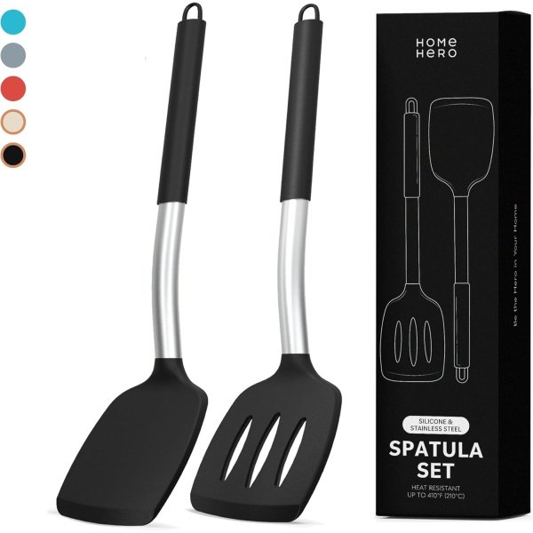 Home Hero Silicone Spatula Set with Ergonomic Handles - Stainless Steel High