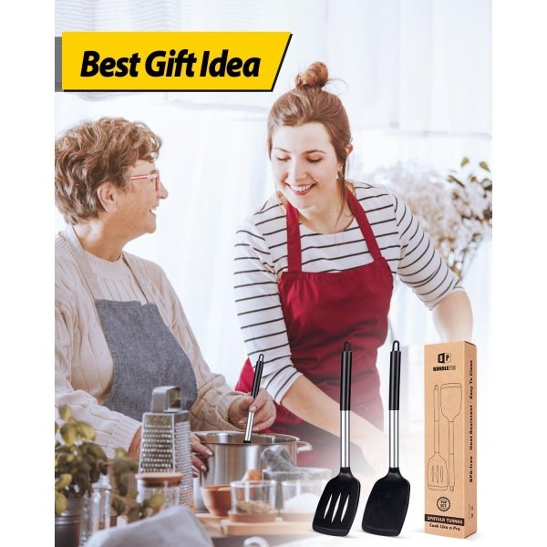 Pack of 2 Silicone Solid Turner, Non Stick Slotted Kitchen Spatulas - Image 7