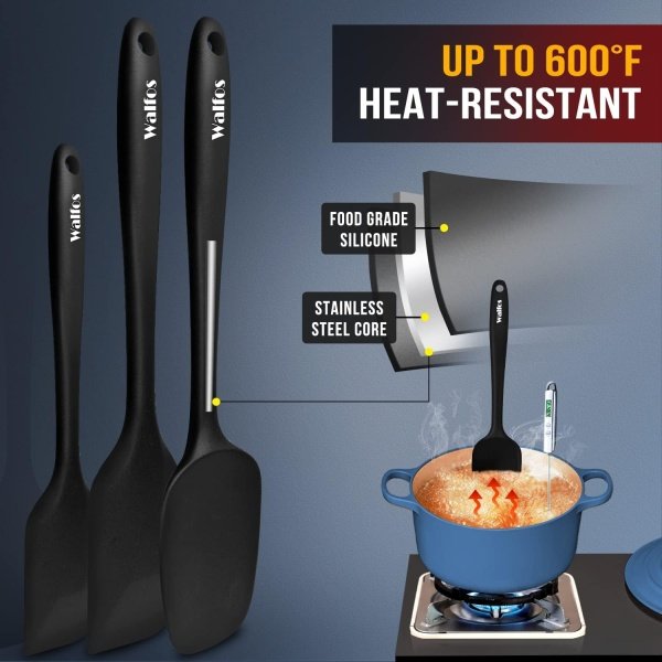 Walfos Silicone Spatula Set of 5 - (600°F) High Heat Resistant Kitchen Scraper - Image 2