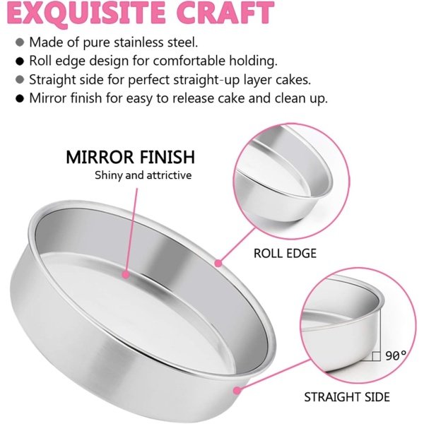 E-far 6 Inch Cake Pan Set of 3, Stainless Steel Round Smash Cake Baking Pans - Image 3