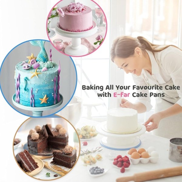 E-far 8 Inch Cake Pan Set of 3, Stainless Steel Round Layer Cake Baking Pans - Image 7