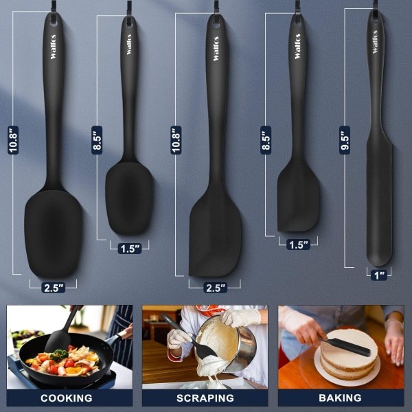 Walfos Silicone Spatula Set of 5 - (600°F) High Heat Resistant Kitchen Scraper - Image 4