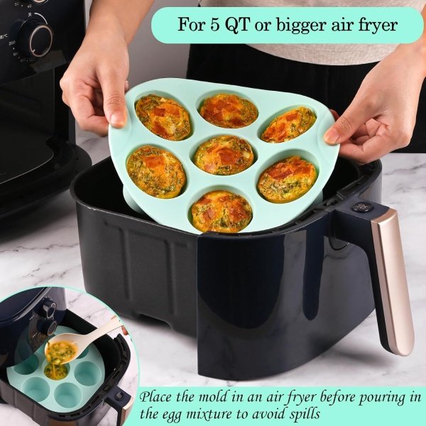 Sakolla 2 Pack Silicone Egg Bite Molds for Air Fryer, Nonstick 7 Cups Air Fryer - Image 4