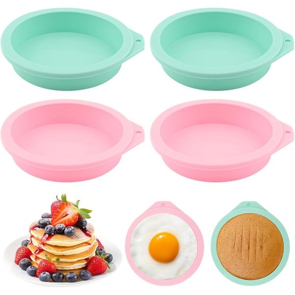 4Pcs Air Fryer Egg Mold Round Silicone Round Silicone 4'' Burger Buns Moulds Air