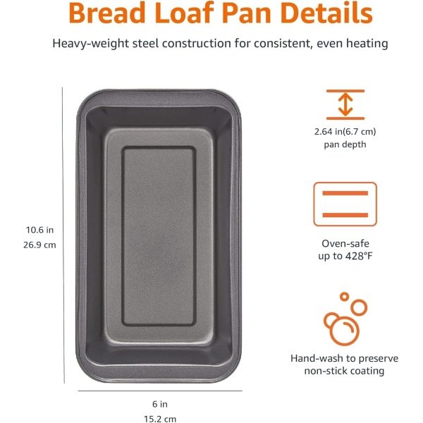 Amazon Basics Rectangular Baking Bread Loaf Pan, 9.5 x 5 Inch, Set of 2 - Image 5