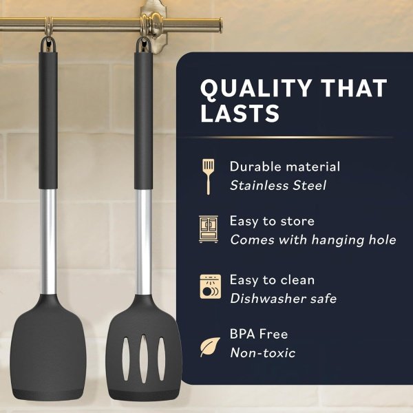 Home Hero Silicone Spatula Set with Ergonomic Handles - Stainless Steel High - Image 6