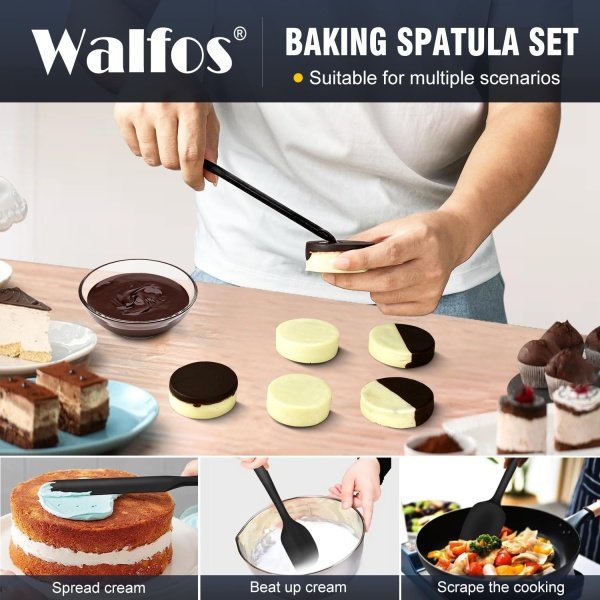 Walfos Silicone Spatula Set of 5 - (600°F) High Heat Resistant Kitchen Scraper - Image 3