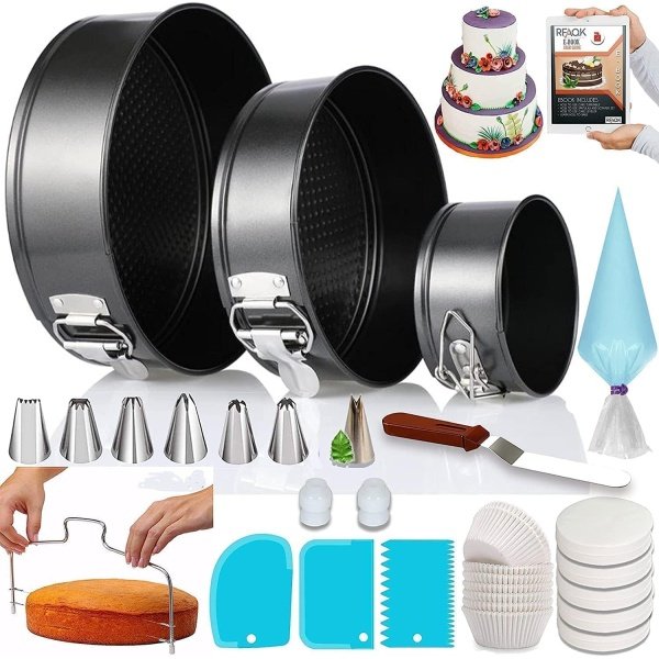 RFAQK 100PCs Cake Pan Sets for Baking - Baking Supplies with 3 Nonstick