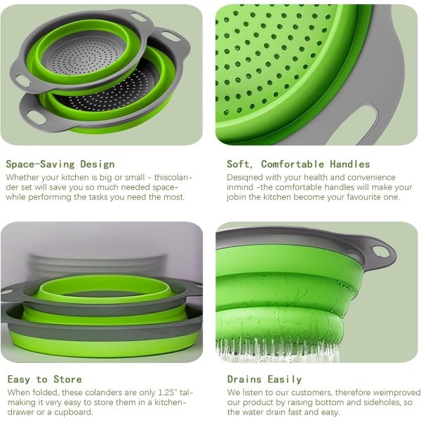 Collapsible Colander Set of 2 Silicone Kitchen Strainer Set - Image 6