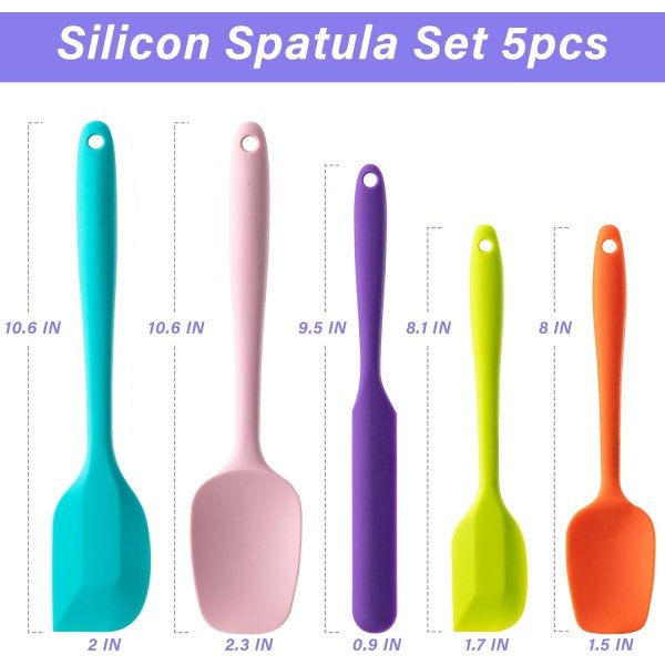 Silicone Spatula Set, 5 Piece Food Grade Rubber Spatulas for Baking, Cooking - Image 2