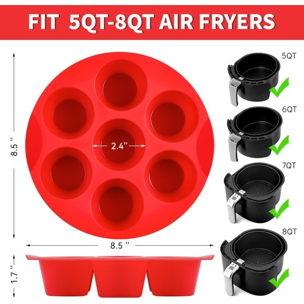 2 Pack Silicone Egg Bite Molds for Air Fryer, 7-Cup Round Muffin Pans Cupcake - Image 2