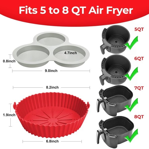 Silicone Air Fryer Liners & Muffin Top Pan Fit for 5 to 8 Qt AirFryer Oven - Image 7