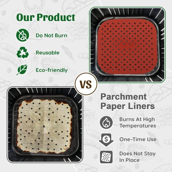 Reusable Square Silicone Air Fryer Liners (7.5 Inch, 3 Pack) by Linda’s - Image 4