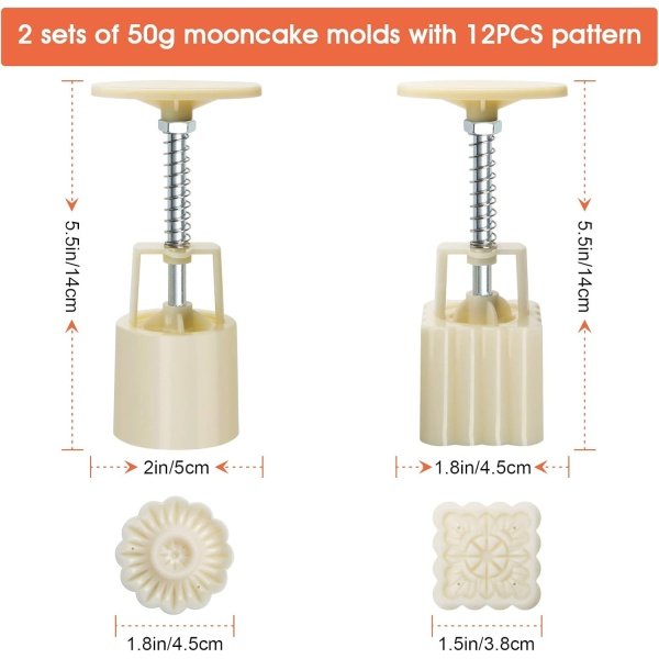Luxiv Moon Cake Mould 50g, 12 PCS Pattern Hand-Pressure Mooncake Molds for - Image 2