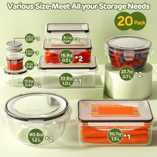 40 PCS Food Storage Containers with Lids Airtight (20 Lids &20 Containers) - Image 2