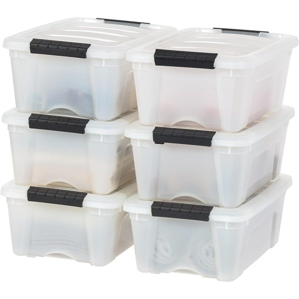 13 Qt Stackable Plastic Storage Bins with Lids, 6 Pack - BPA-Free