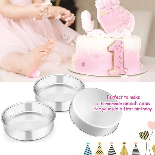 E-far 6 Inch Cake Pan Set of 3, Stainless Steel Round Smash Cake Baking Pans - Image 6