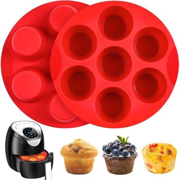 2 Pack Silicone Egg Bite Molds for Air Fryer, 7-Cup Round Muffin Pans Cupcake