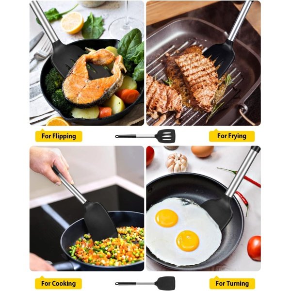Pack of 2 Silicone Solid Turner, Non Stick Slotted Kitchen Spatulas - Image 3
