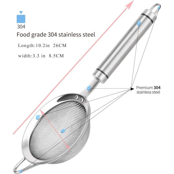 304 Stainless Steel Fine Mesh Strainers for Kitchen, Colander-Skimmer - Image 2