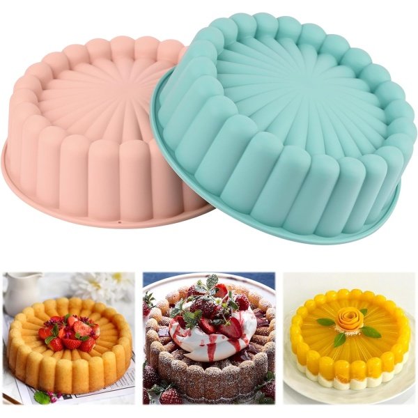 HUAKENER 2 Pcs Charlotte Cake Pan, 8 Inch Round Cake Pan, Nonstick Silicone Cake