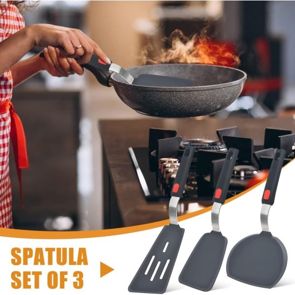 Silicone Spatula Turner Set of 3, Beijiyi 600°F Heat Resistant Cooking Spatulas - Image 7