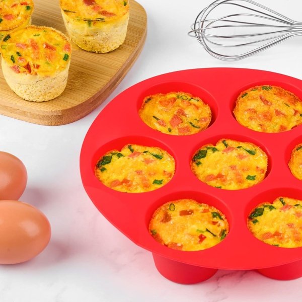 2 Pack Silicone Egg Bite Molds for Air Fryer, 7-Cup Round Muffin Pans Cupcake - Image 5