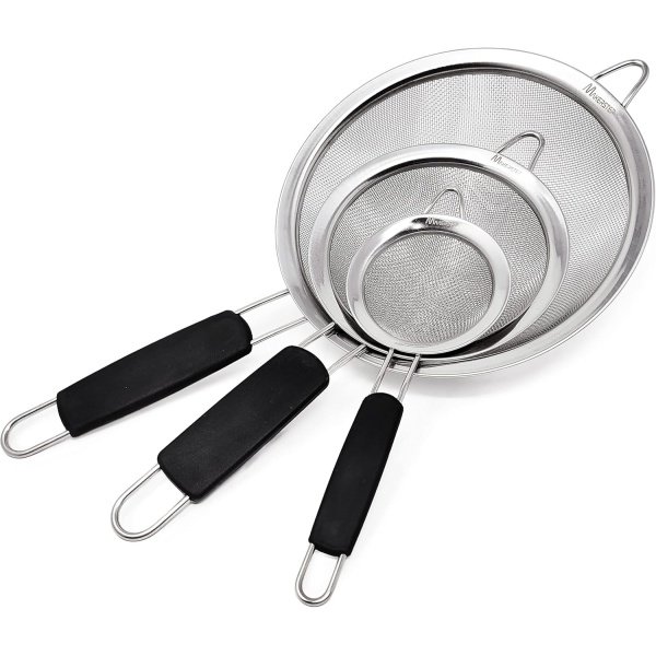 Makerstep Fine Mesh Strainer Set of 3, Stainless Steel 3.38", 5.5", 7.87"