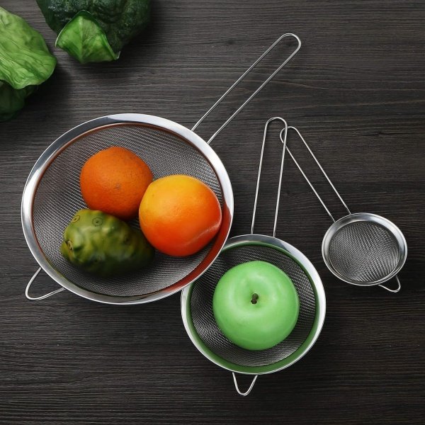 ELEEN Premium Stainless Steel Fine Mesh Strainers for Kitchen 3-Piece Set - Image 9