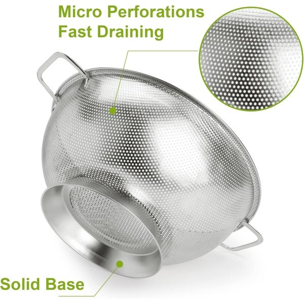 Colander Stainless Steel 3-Quart, Strainer for Kitchen Food, Dishwasher Safe - Image 3