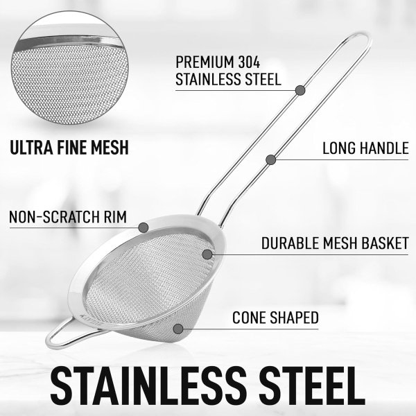 Zulay Kitchen 304 Stainless Steel Fine Mesh Strainer For Kitchen - Image 2