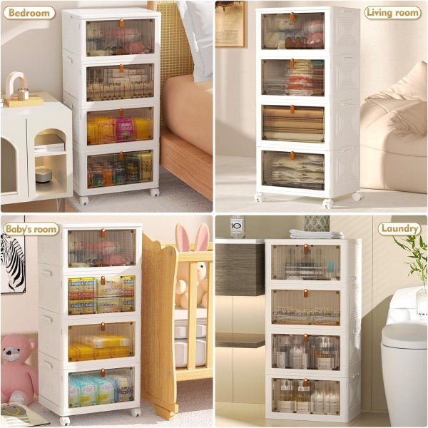 4 Tier Plastic Storage Bins with Lid 23QT, Stackable Storage Containers - Image 3