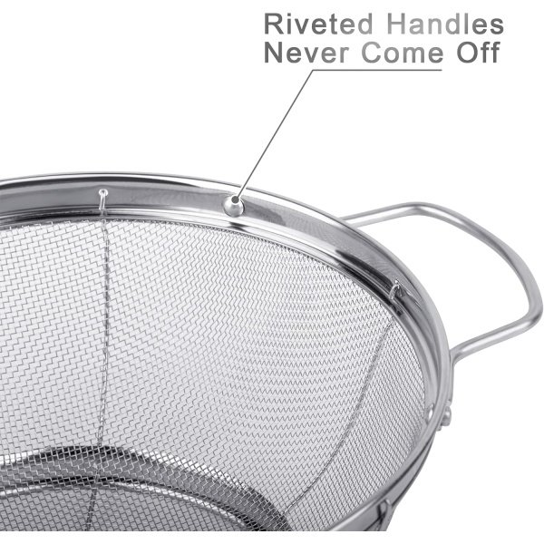 3 Pack 18/8 Stainless Steel Colander Sieves(5-Quart, 4-Quart and 3-Quart) - Image 3