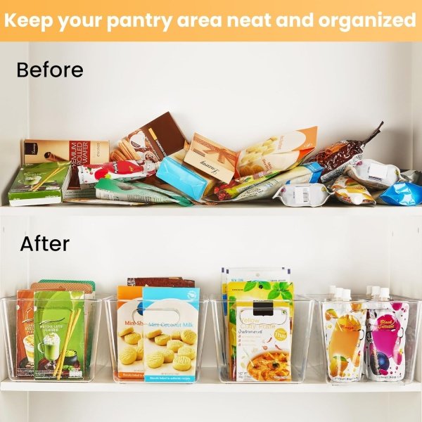 YIHONG 6 Pack Clear Pantry Organizer Bins, Plastic Containers - Image 3