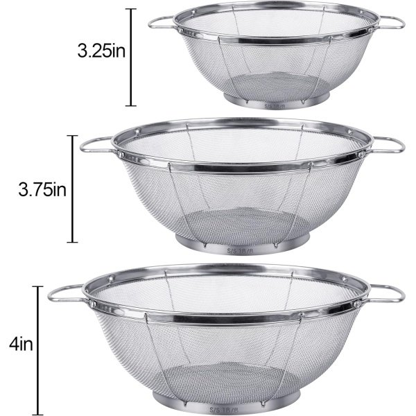 3 Pack 18/8 Stainless Steel Colander Sieves(5-Quart, 4-Quart and 3-Quart) - Image 5