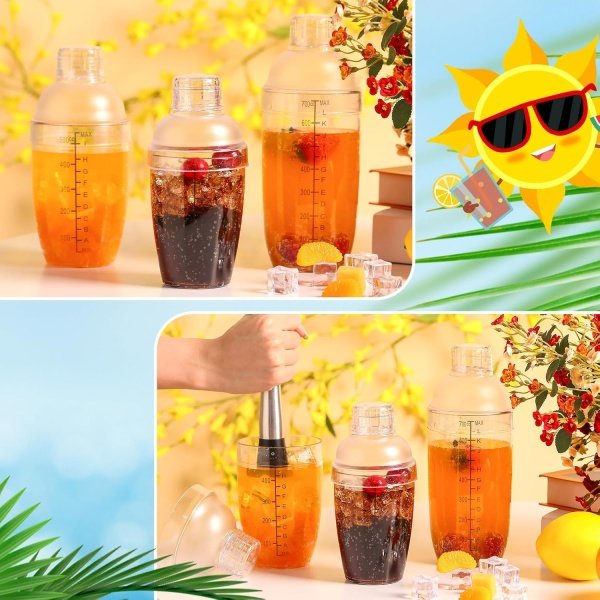 Lallisa 16 Pcs Plastic Cocktail Shaker Set Drink Mixer Boba Clear Shaker Cup - Image 7