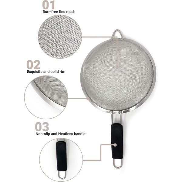 Makerstep Fine Mesh Strainer Set of 3, Stainless Steel 3.38", 5.5", 7.87" - Image 3