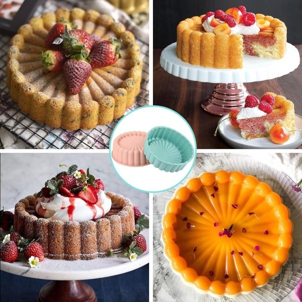 HUAKENER 2 Pcs Charlotte Cake Pan, 8 Inch Round Cake Pan, Nonstick Silicone Cake - Image 5