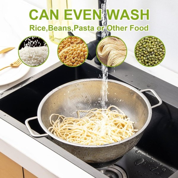 Colander Stainless Steel 3-Quart, Strainer for Kitchen Food, Dishwasher Safe - Image 4