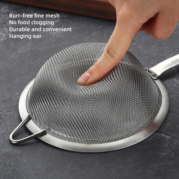 304 Stainless Steel Fine Mesh Strainers for Kitchen, Colander-Skimmer - Image 4
