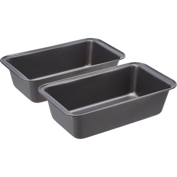 Amazon Basics Rectangular Baking Bread Loaf Pan, 9.5 x 5 Inch, Set of 2