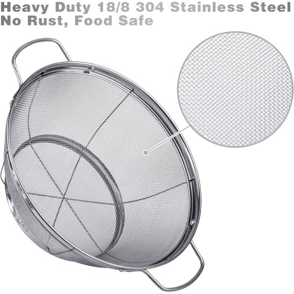 3 Pack 18/8 Stainless Steel Colander Sieves(5-Quart, 4-Quart and 3-Quart) - Image 2