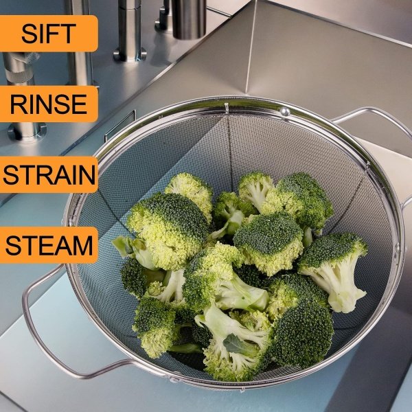 3 Pack 18/8 Stainless Steel Colander Sieves(5-Quart, 4-Quart and 3-Quart) - Image 6