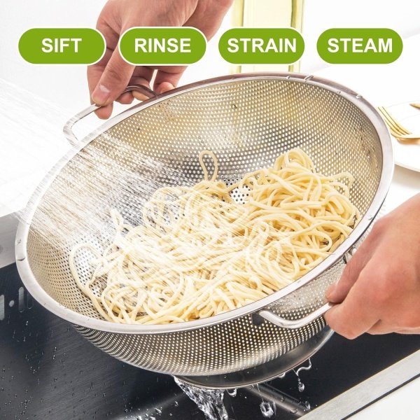 Colander Stainless Steel 3-Quart, Strainer for Kitchen Food, Dishwasher Safe - Image 5